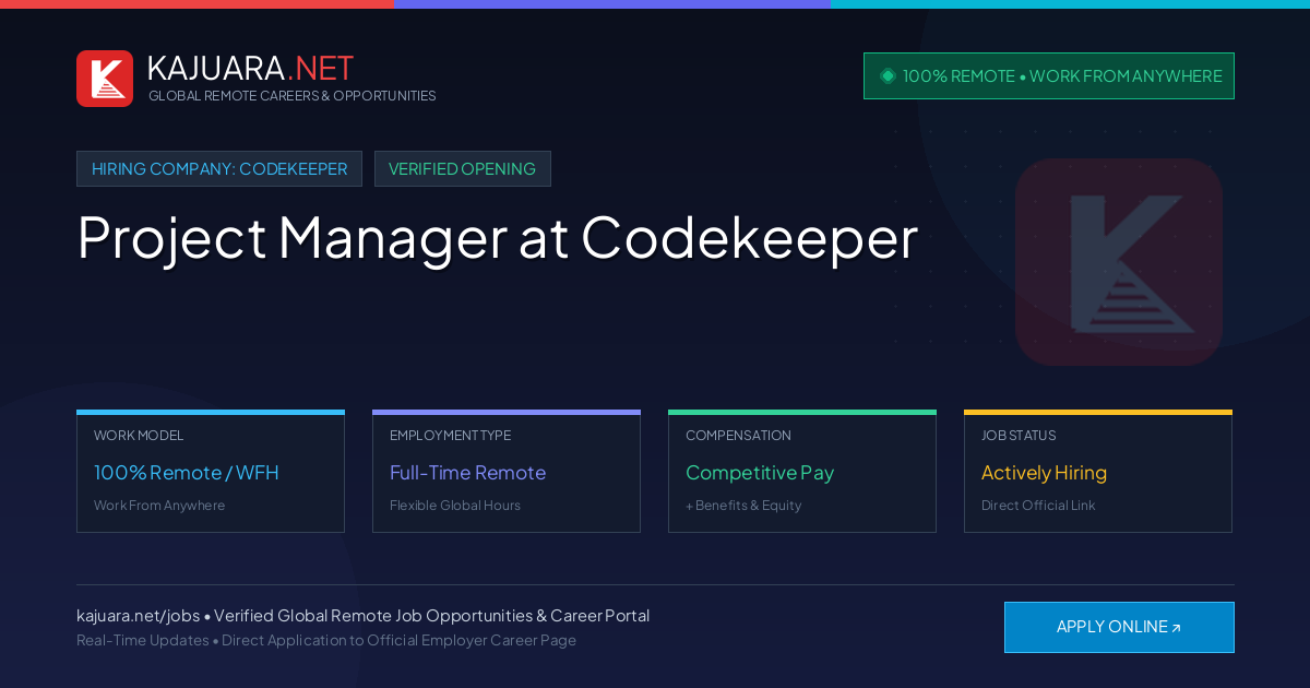 [100% Remote] Project Manager at Codekeeper – Hiring Now