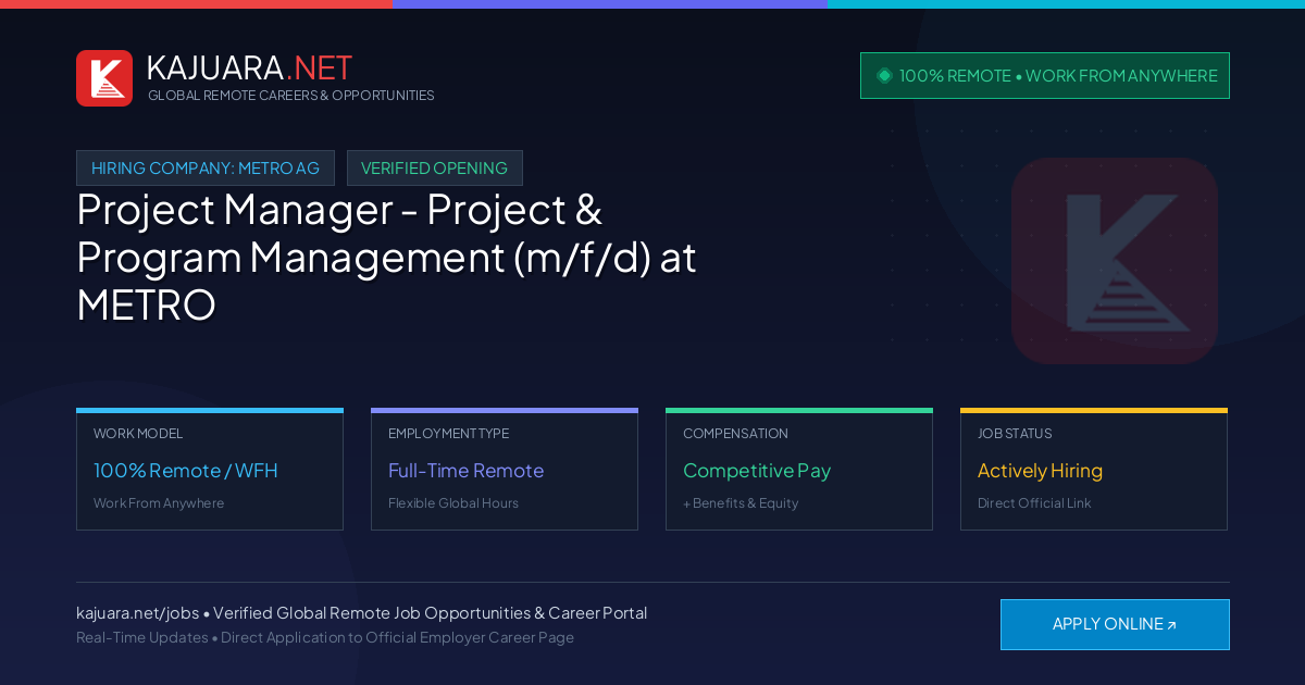 [100% Remote] Project Manager - Project & Program Management (m/f/d) at METRO AG – Hiring Now