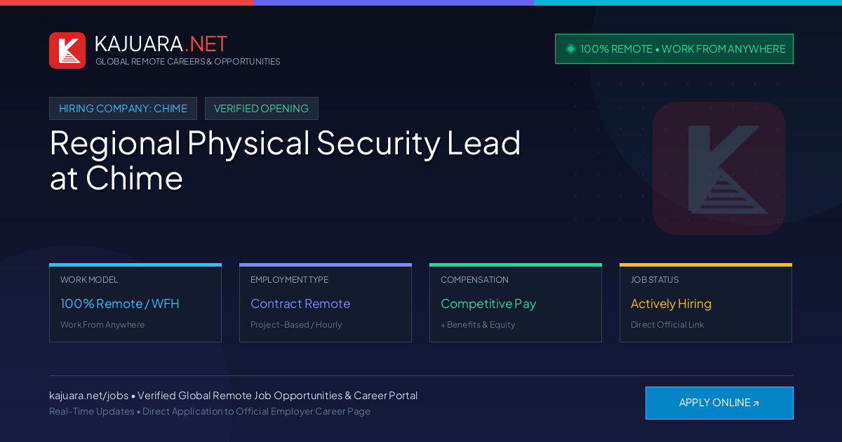[100% Remote] Regional Physical Security Lead at Chime – Hiring Now