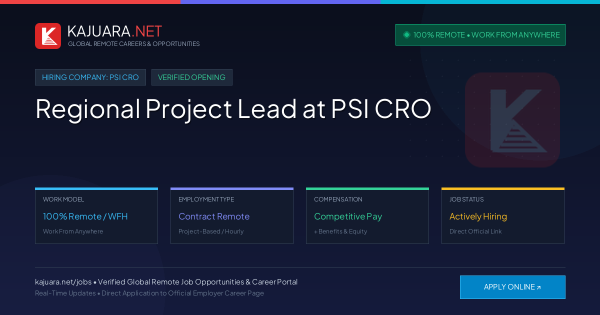 [100% Remote] Regional Project Lead at PSI CRO – Hiring Now