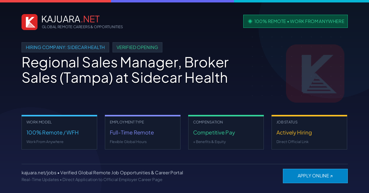 [100% Remote] Regional Sales Manager, Broker Sales (Tampa) at Sidecar Health – Hiring Now