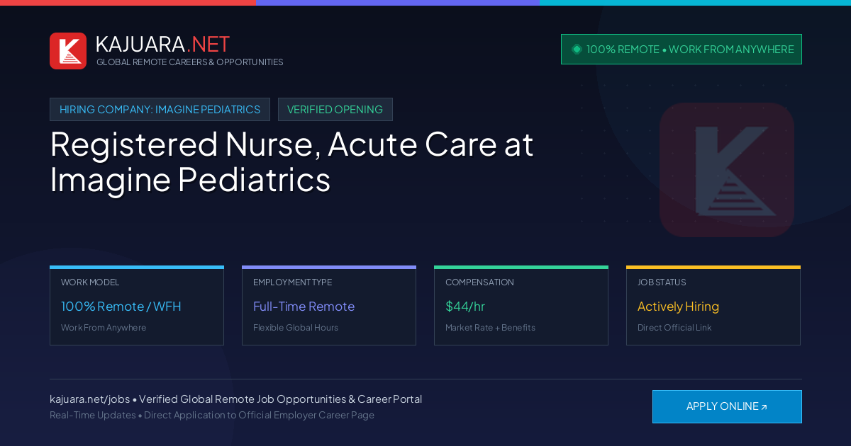 [100% Remote] Registered Nurse, Acute Care at Imagine Pediatrics – Hiring Now