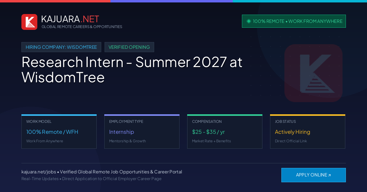 [100% Remote] Research Intern - Summer 2027 at WisdomTree – Hiring Now