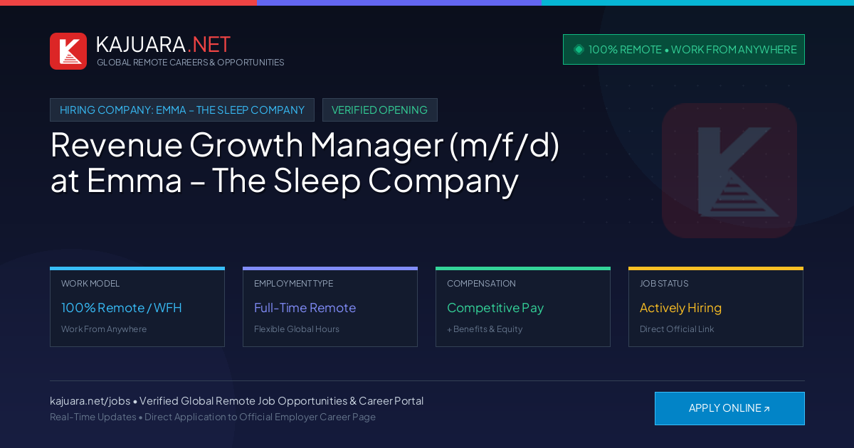 [100% Remote] Revenue Growth Manager (m/f/d) at Emma – The Sleep Company – Hiring Now