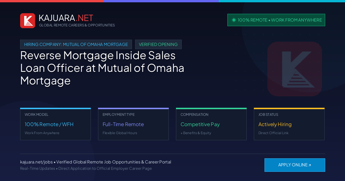 [100% Remote] Reverse Mortgage Inside Sales Loan Officer at Mutual of Omaha Mortgage – Hiring Now