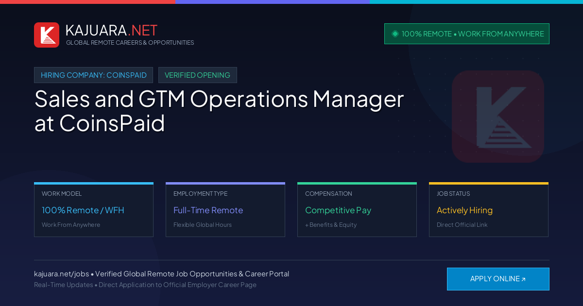 [100% Remote] Sales and GTM Operations Manager at CoinsPaid – Hiring Now