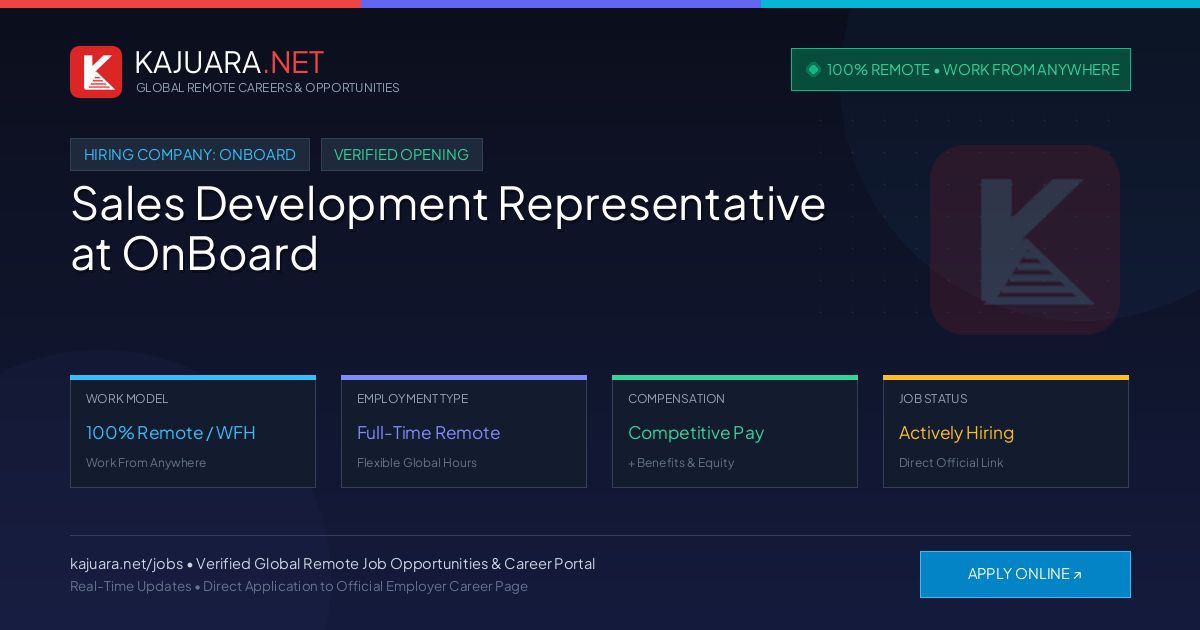 [100% Remote] Sales Development Representative at OnBoard – Hiring Now