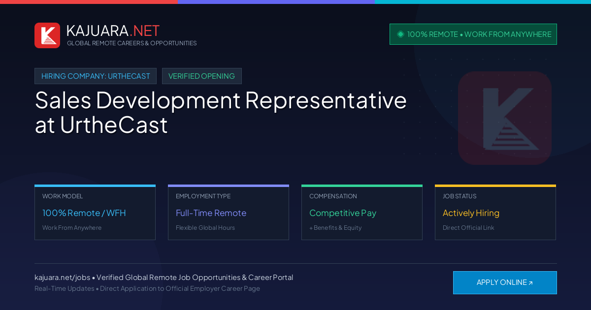 [100% Remote] Sales Development Representative at UrtheCast – Hiring Now