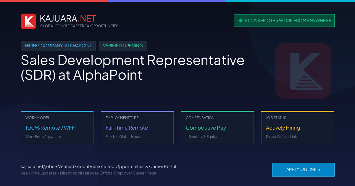 [100% Remote] Sales Development Representative (SDR) at AlphaPoint – Hiring Now