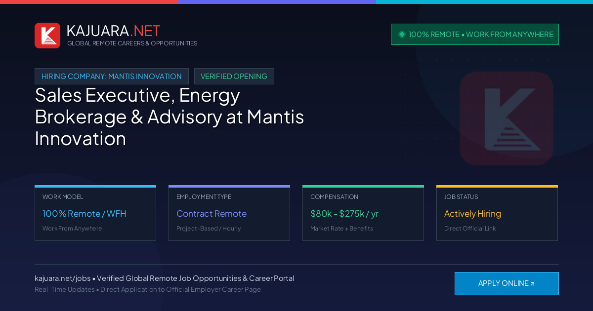 [100% Remote] Sales Executive, Energy Brokerage & Advisory at Mantis Innovation – Hiring Now