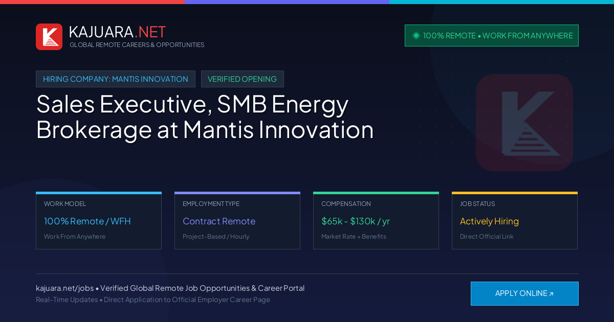 [100% Remote] Sales Executive, SMB Energy Brokerage at Mantis Innovation – Hiring Now