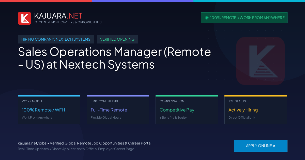 [100% Remote] Sales Operations Manager (Remote - US) at Nextech Systems – Hiring Now
