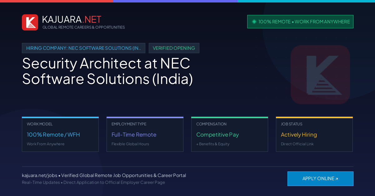 [100% Remote] Security Architect at NEC Software Solutions (India) – Hiring Now