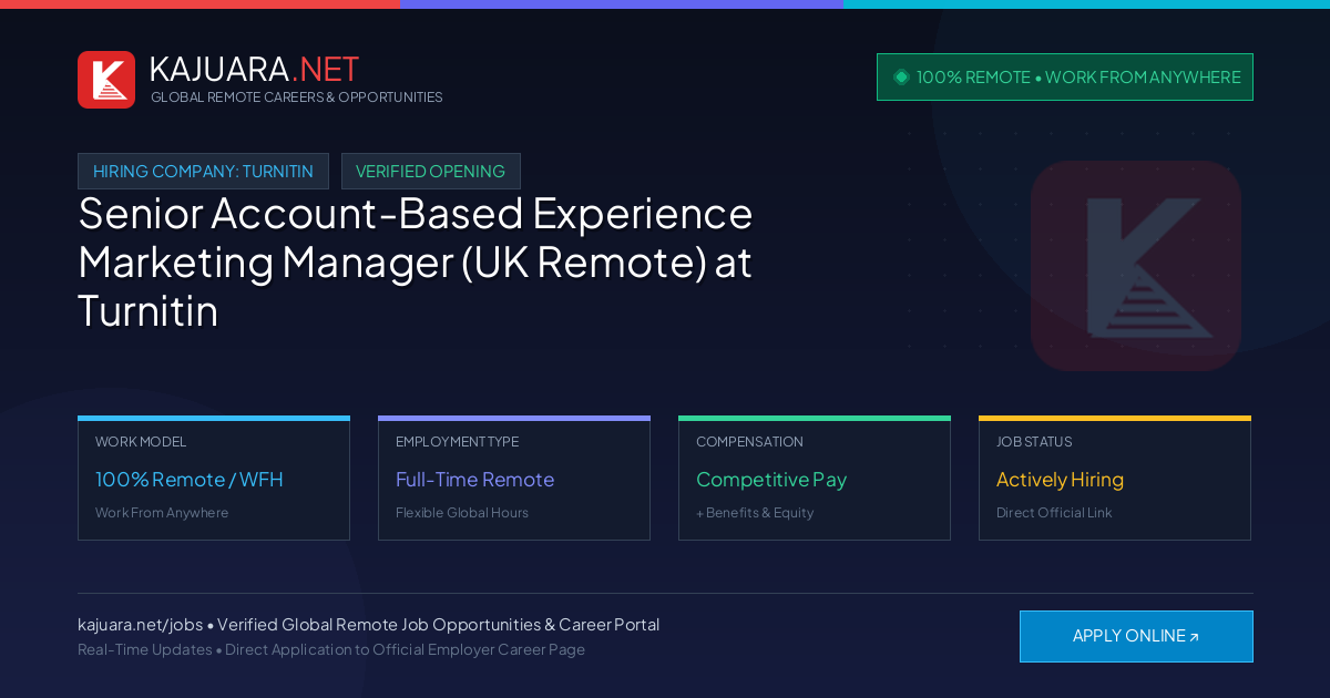 [100% Remote] Senior Account-Based Experience Marketing Manager (UK Remote) at Turnitin – Hiring Now