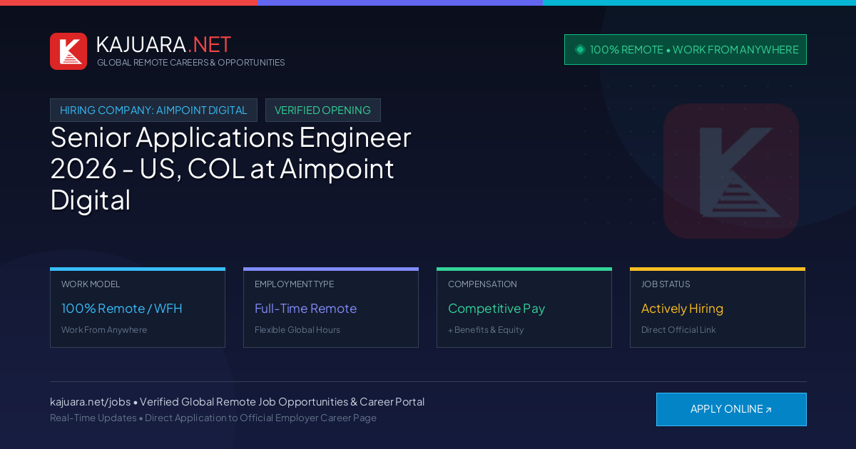 [100% Remote] Senior Applications Engineer 2026 - US, COL at Aimpoint Digital – Hiring Now