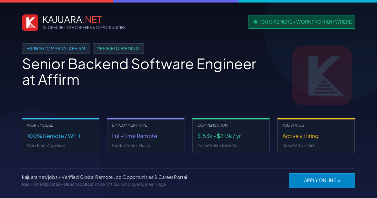 [100% Remote] Senior Backend Software Engineer at Affirm – Hiring Now