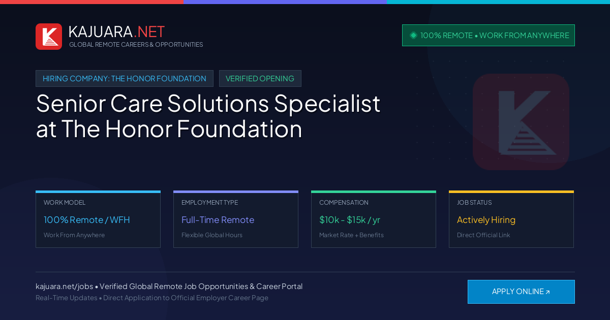 [100% Remote] Senior Care Solutions Specialist at The Honor Foundation – Hiring Now