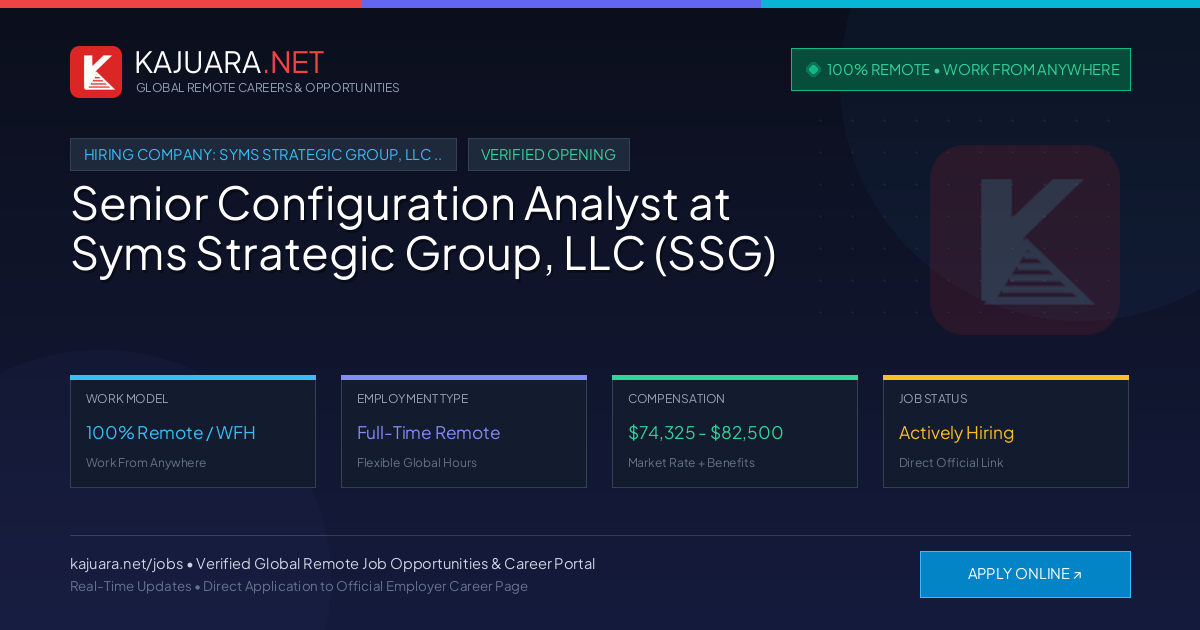[100% Remote] Senior Configuration Analyst at Syms Strategic Group, LLC (SSG) – Hiring Now