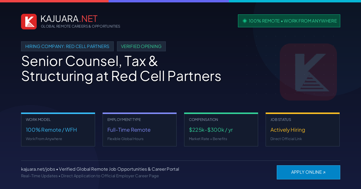 [100% Remote] Senior Counsel, Tax & Structuring at Red Cell Partners – Hiring Now