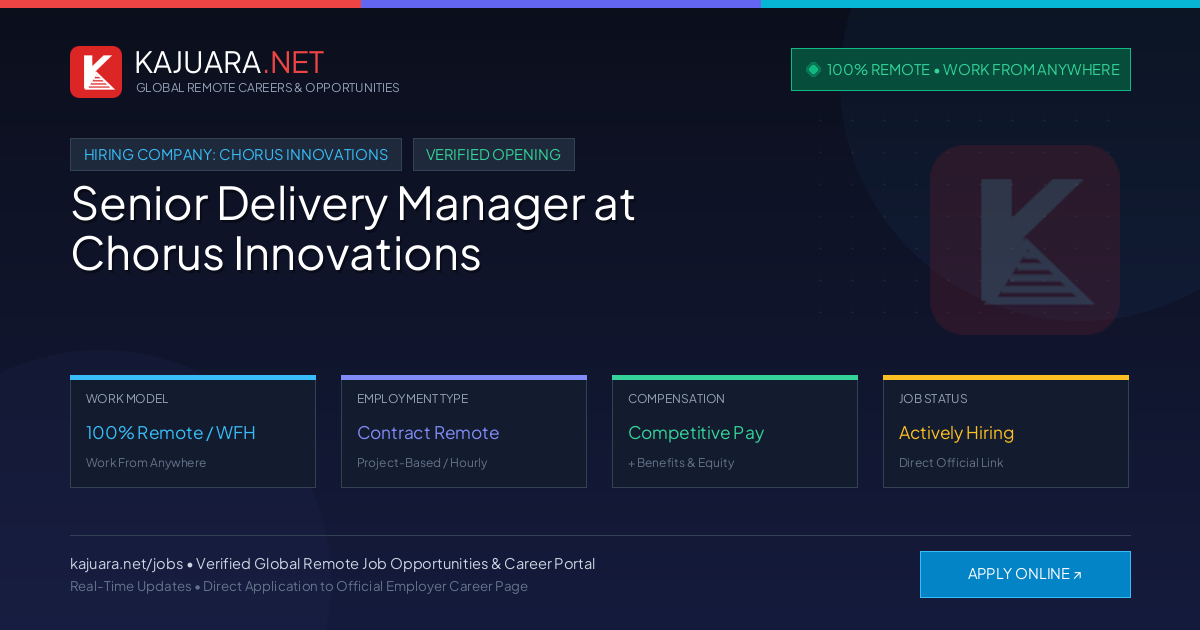 [100% Remote] Senior Delivery Manager at Chorus Innovations – Hiring Now