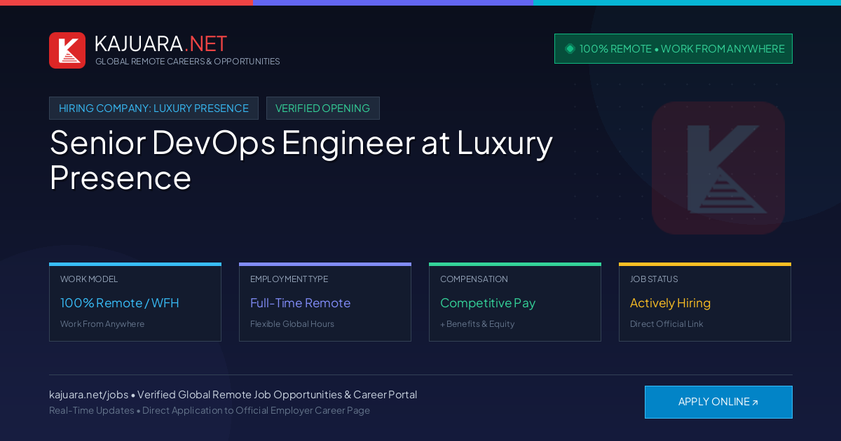 [100% Remote] Senior DevOps Engineer at Luxury Presence – Hiring Now