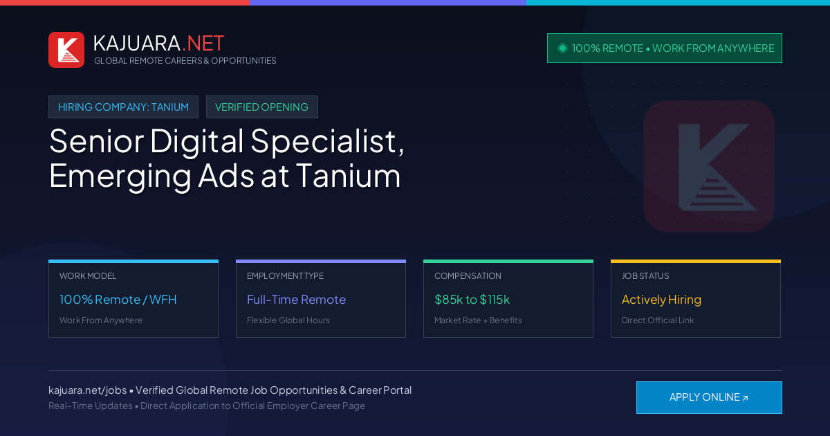 [100% Remote] Senior Digital Specialist, Emerging Ads at Tanium – Hiring Now