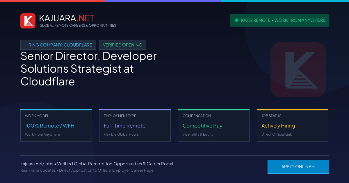 [100% Remote] Senior Director, Developer Solutions Strategist at Cloudflare – Hiring Now