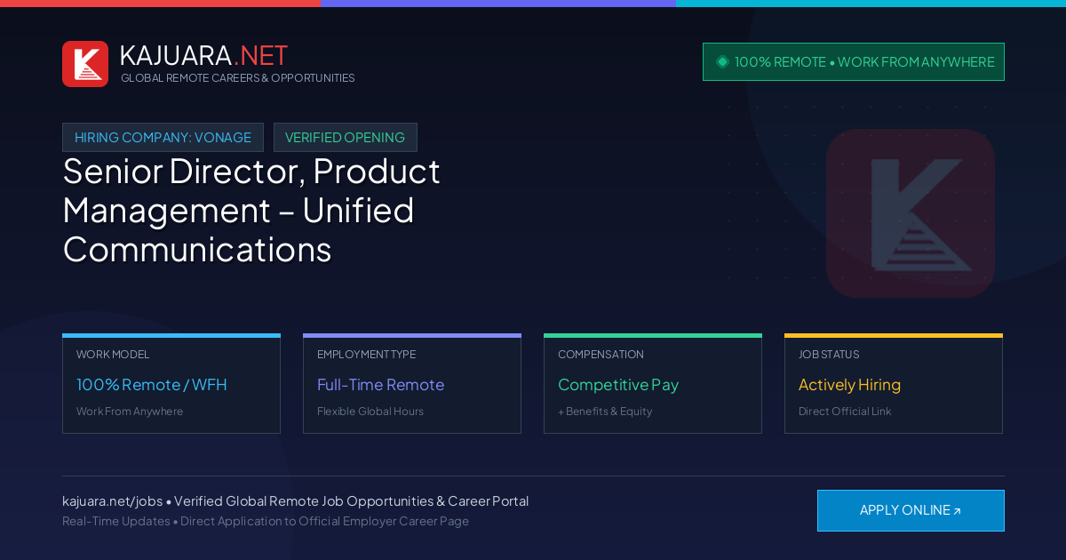 [100% Remote] Senior Director, Product Management – Unified Communications at Vonage – Hiring Now