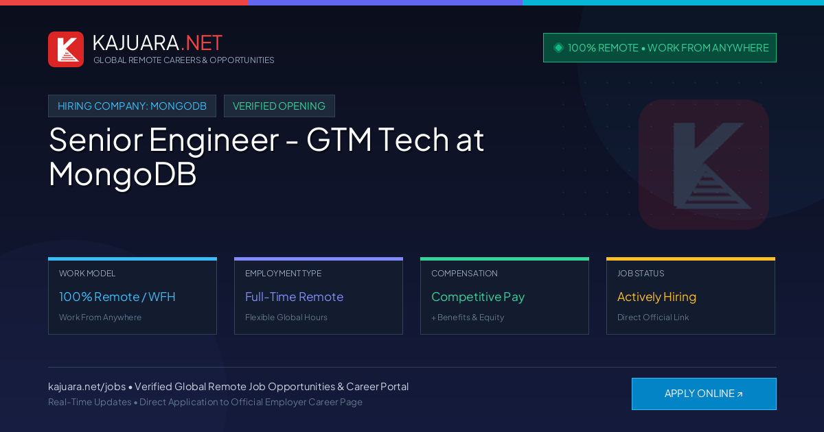 [100% Remote] Senior Engineer - GTM Tech at MongoDB – Hiring Now