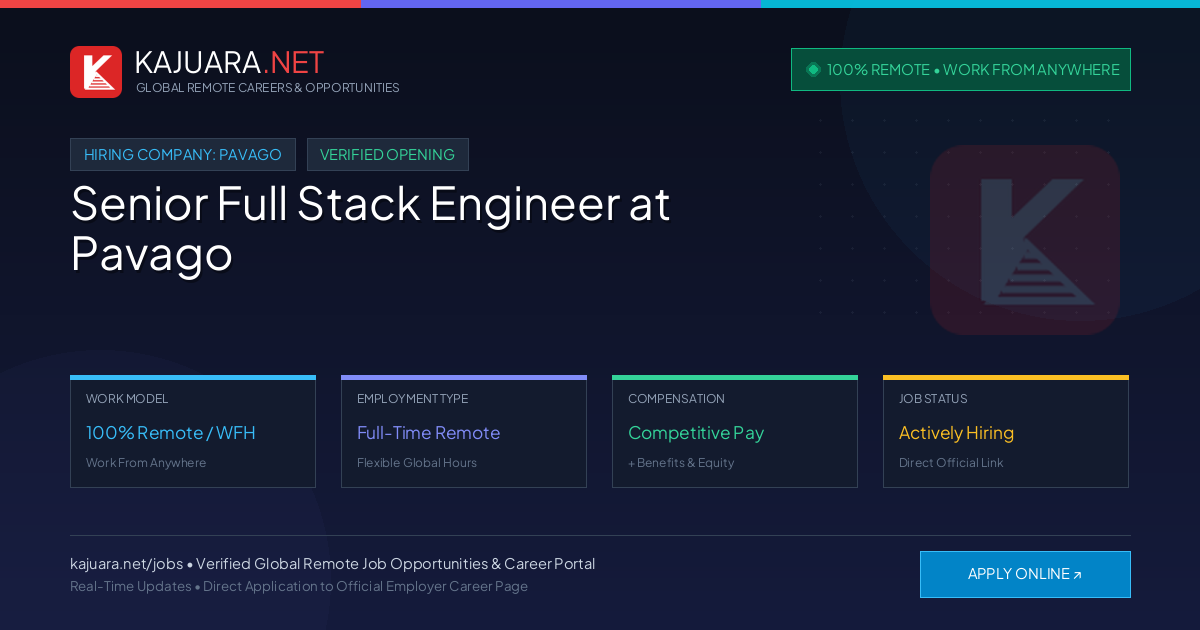 [100% Remote] Senior Full Stack Engineer at Pavago – Hiring Now