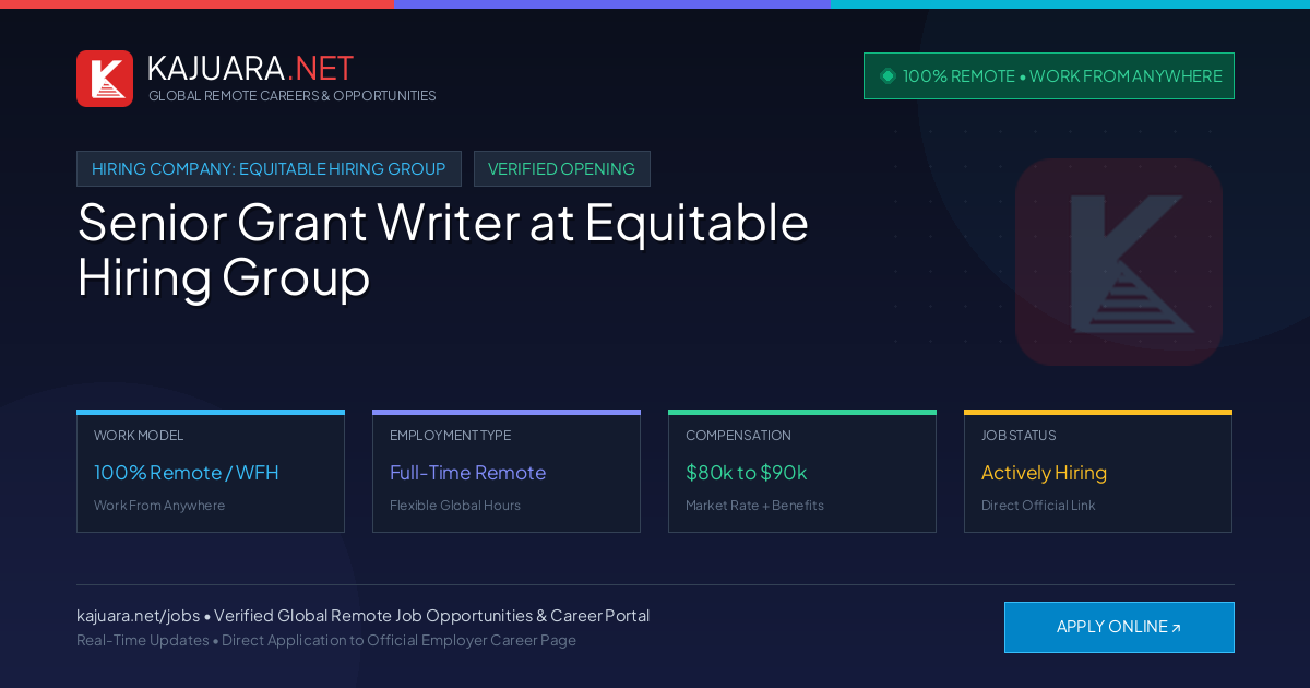 [100% Remote] Senior Grant Writer at Equitable Hiring Group – Hiring Now