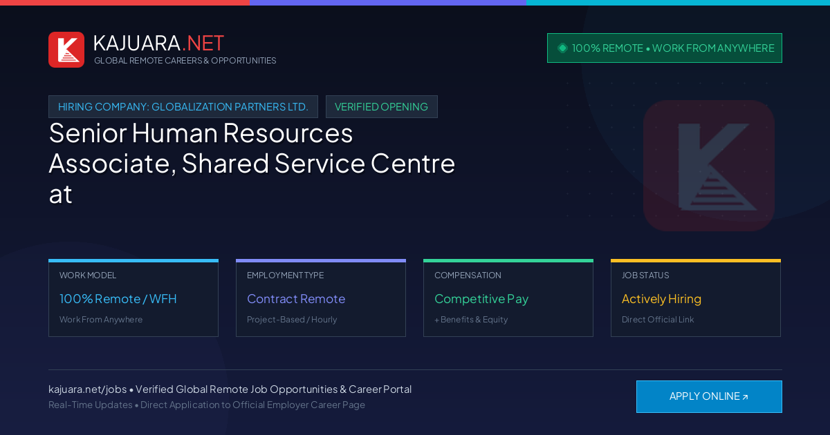 [100% Remote] Senior Human Resources Associate, Shared Service Centre at GLOBALIZATION PARTNERS LTD. – Hiring Now