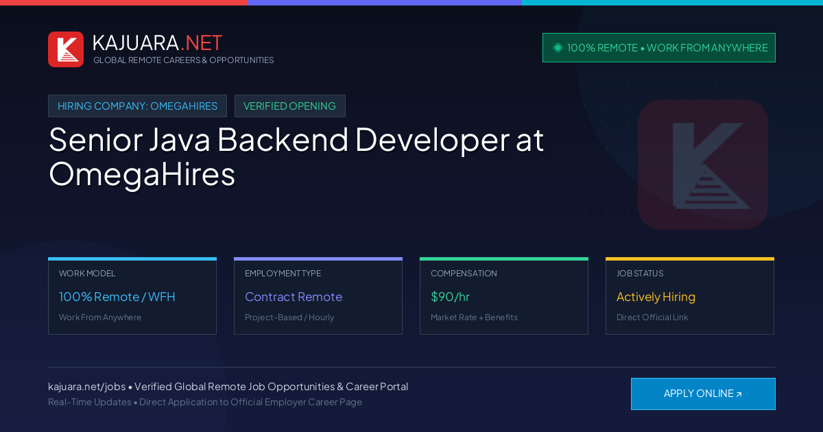 [100% Remote] Senior Java Backend Developer at OmegaHires – Hiring Now