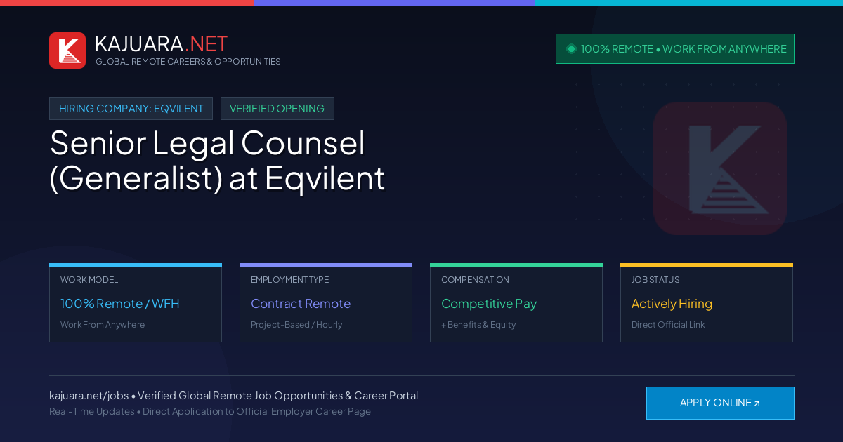 [100% Remote] Senior Legal Counsel (Generalist) at Eqvilent – Hiring Now