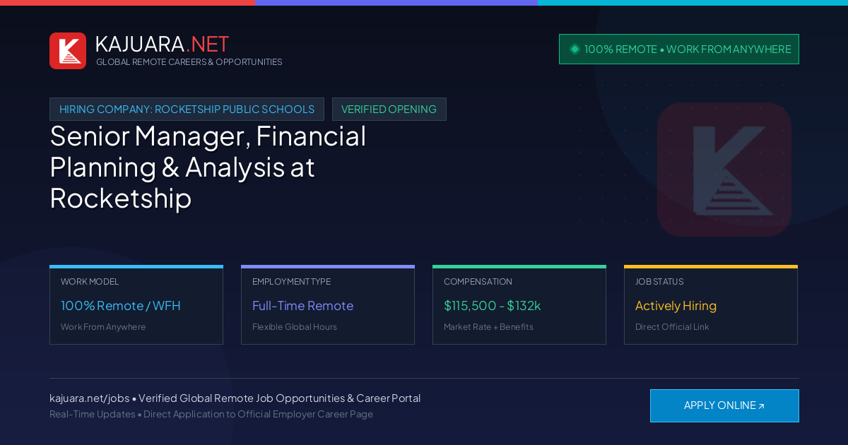 [100% Remote] Senior Manager, Financial Planning & Analysis at Rocketship Public Schools – Hiring Now