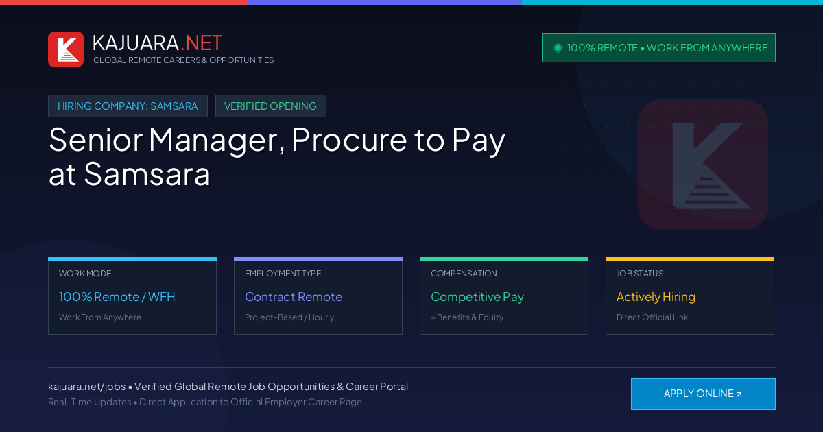 [100% Remote] Senior Manager, Procure to Pay at Samsara – Hiring Now