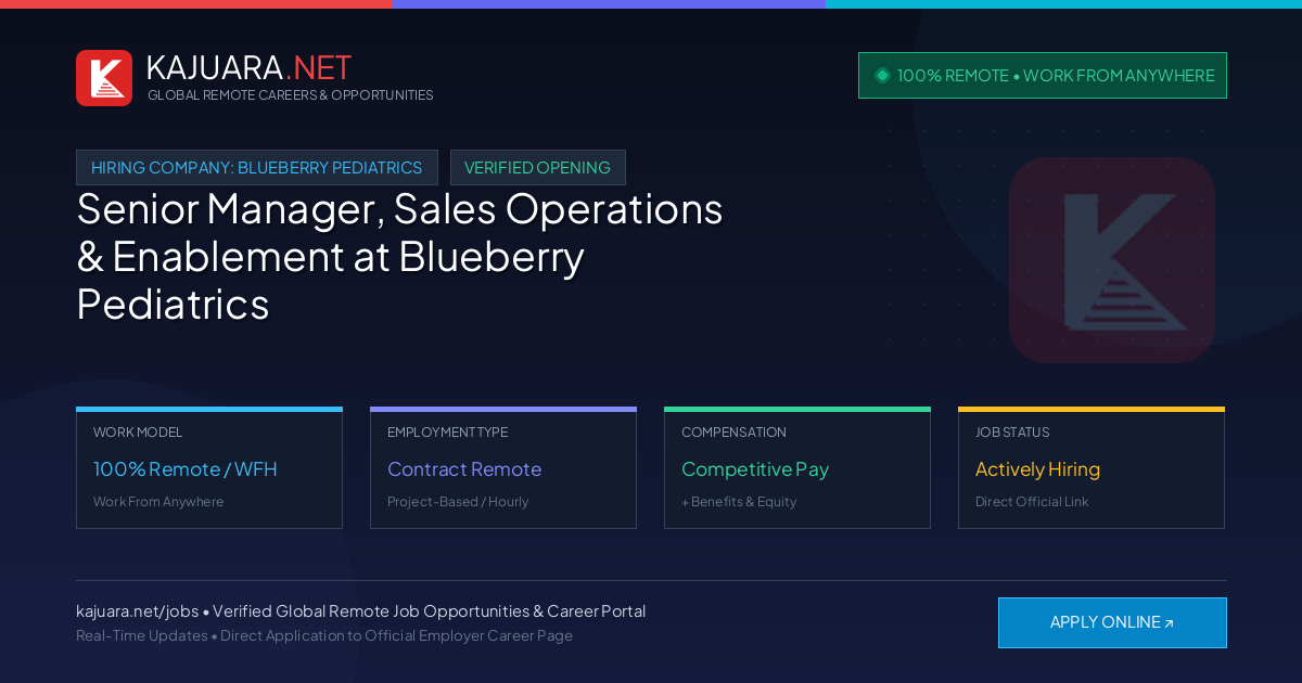 [100% Remote] Senior Manager, Sales Operations & Enablement at Blueberry Pediatrics – Hiring Now