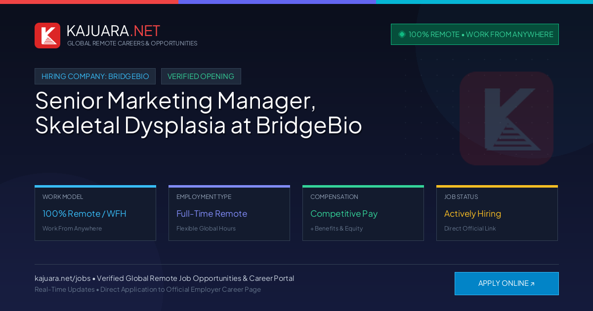 [100% Remote] Senior Marketing Manager, Skeletal Dysplasia at BridgeBio – Hiring Now