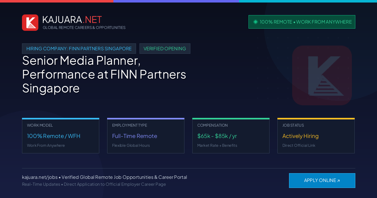 [100% Remote] Senior Media Planner, Performance at FINN Partners Singapore – Hiring Now
