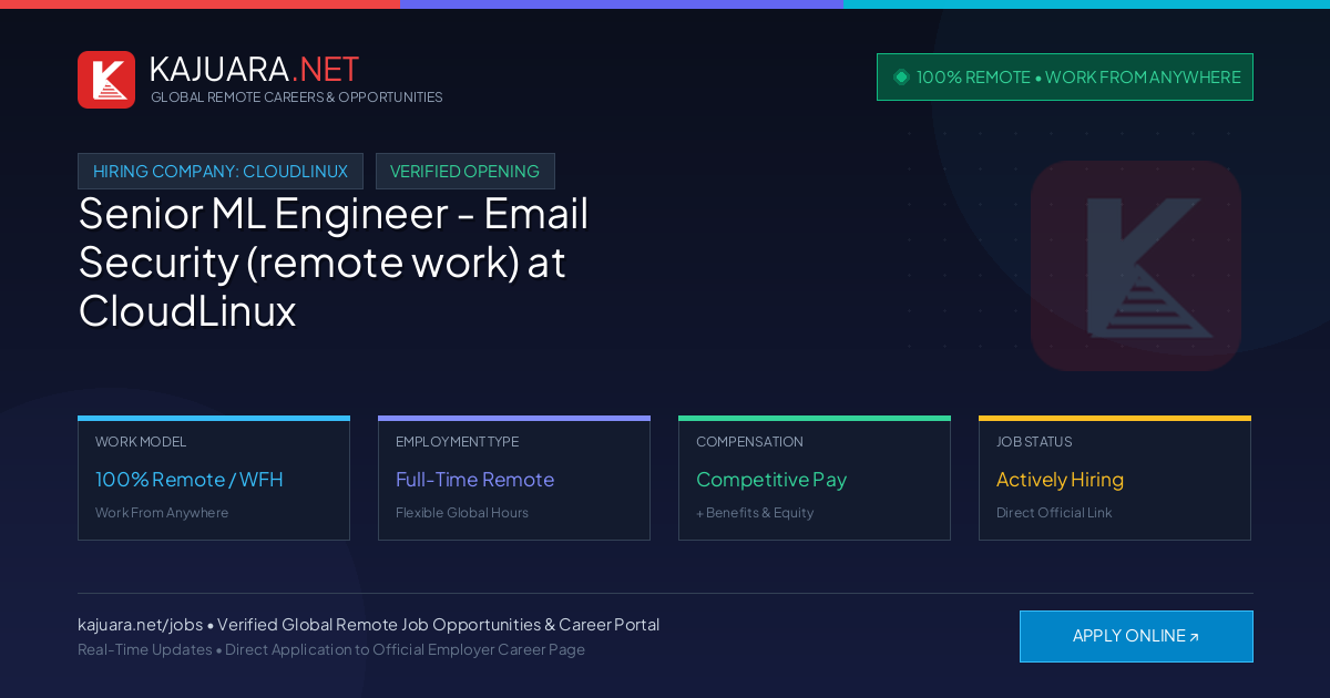 [100% Remote] Senior ML Engineer - Email Security (remote work) at CloudLinux – Hiring Now