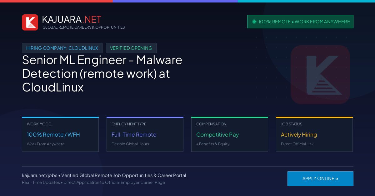 [100% Remote] Senior ML Engineer - Malware Detection (remote work) at CloudLinux – Hiring Now