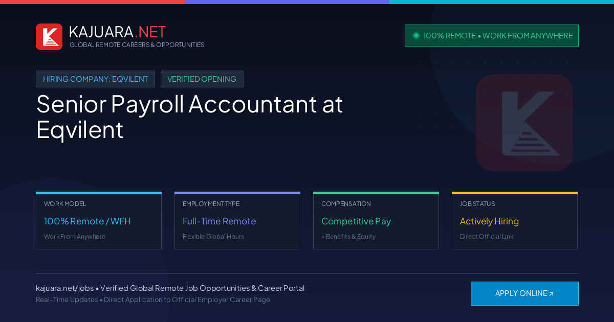 [100% Remote] Senior Payroll Accountant at Eqvilent – Hiring Now