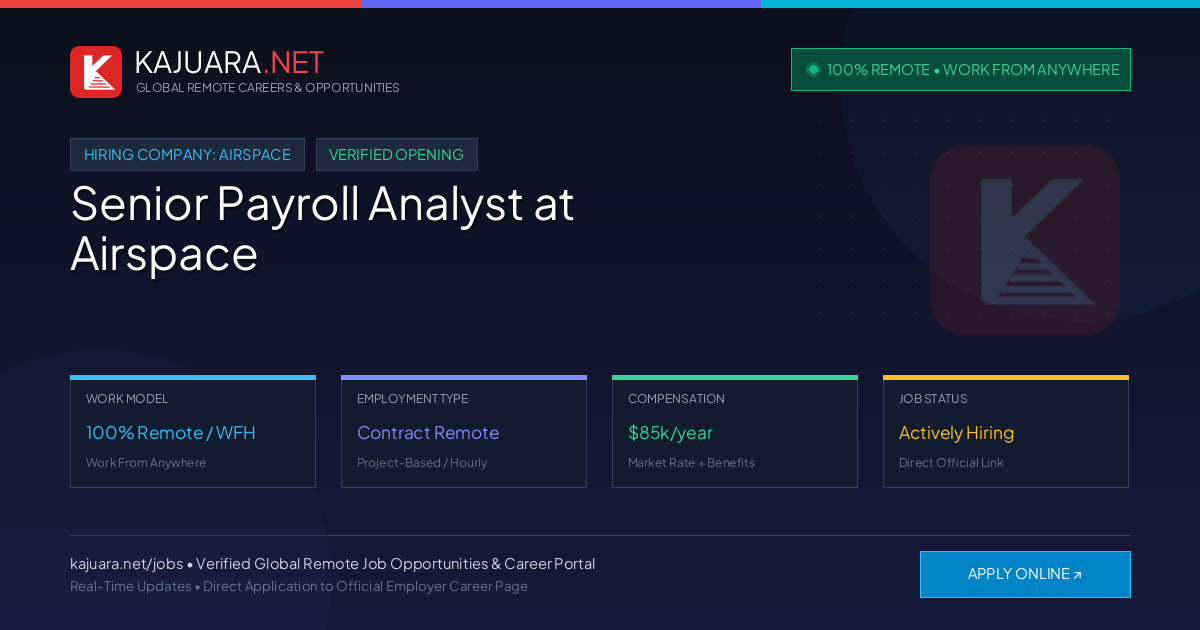[100% Remote] Senior Payroll Analyst at Airspace – Hiring Now