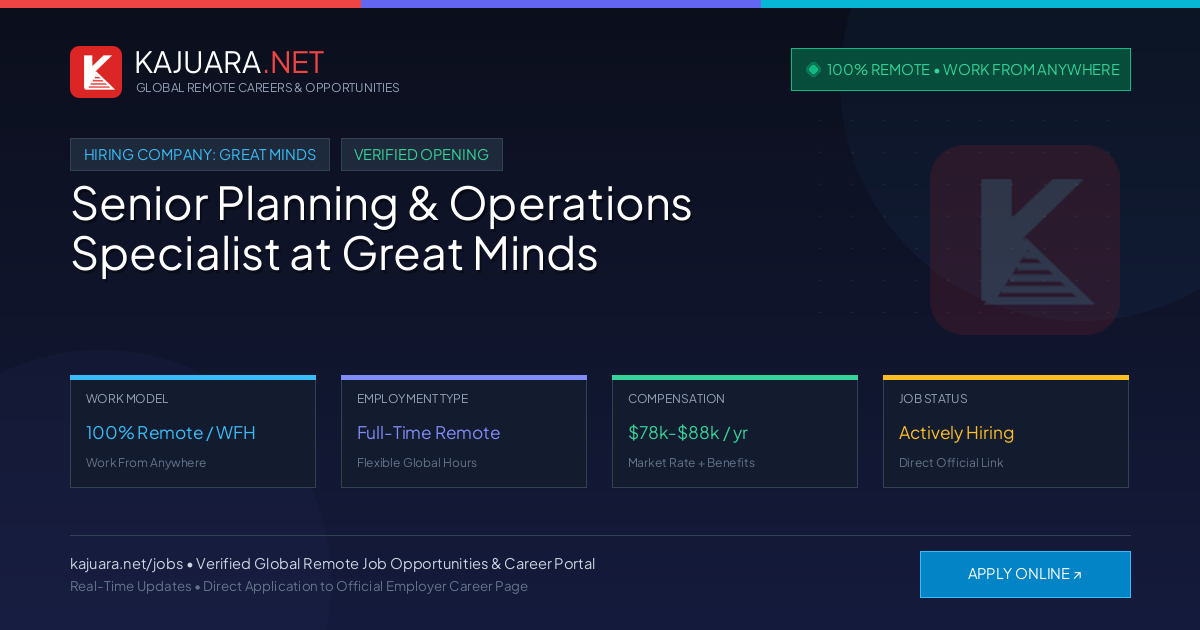 [100% Remote] Senior Planning & Operations Specialist at Great Minds – Hiring Now
