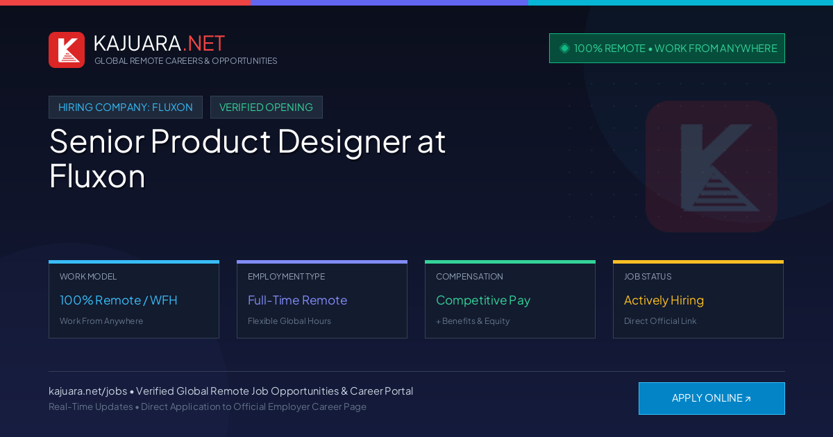[100% Remote] Senior Product Designer at Fluxon – Hiring Now