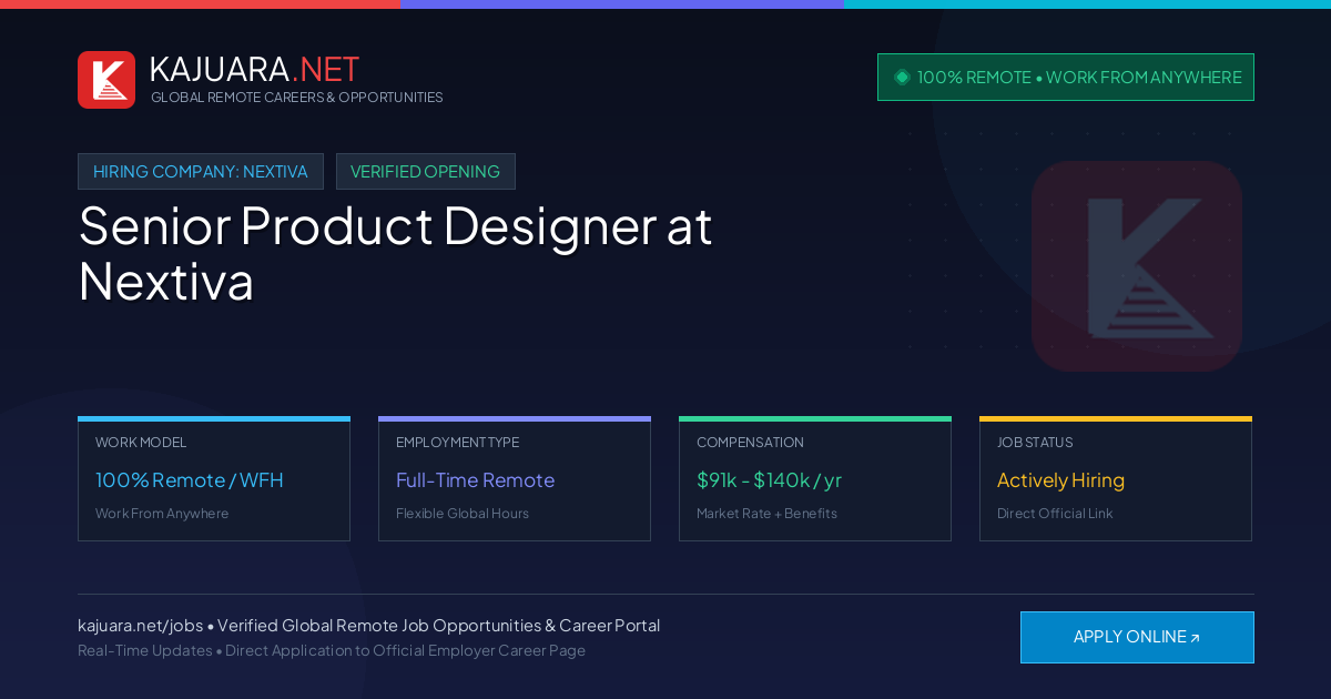 [100% Remote] Senior Product Designer at Nextiva – Hiring Now