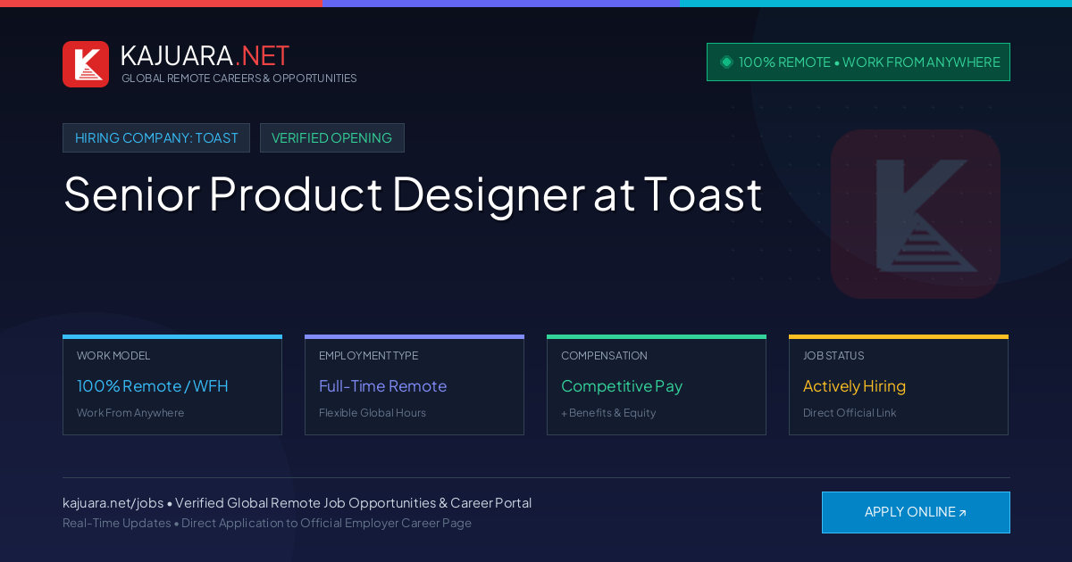 [100% Remote] Senior Product Designer at Toast – Hiring Now