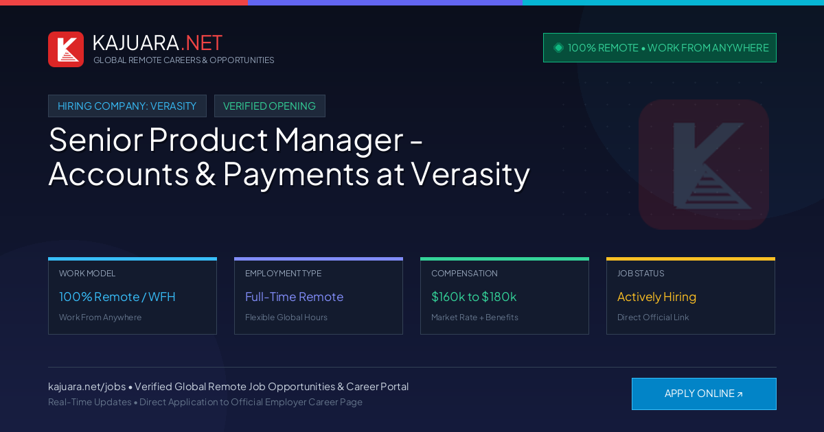 [100% Remote] Senior Product Manager - Accounts & Payments at Verasity – Hiring Now