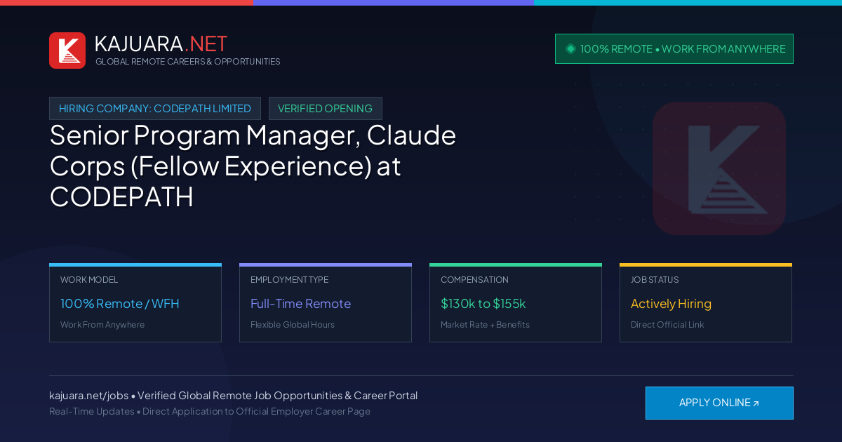 [100% Remote] Senior Program Manager, Claude Corps (Fellow Experience) at CODEPATH LIMITED – Hiring Now