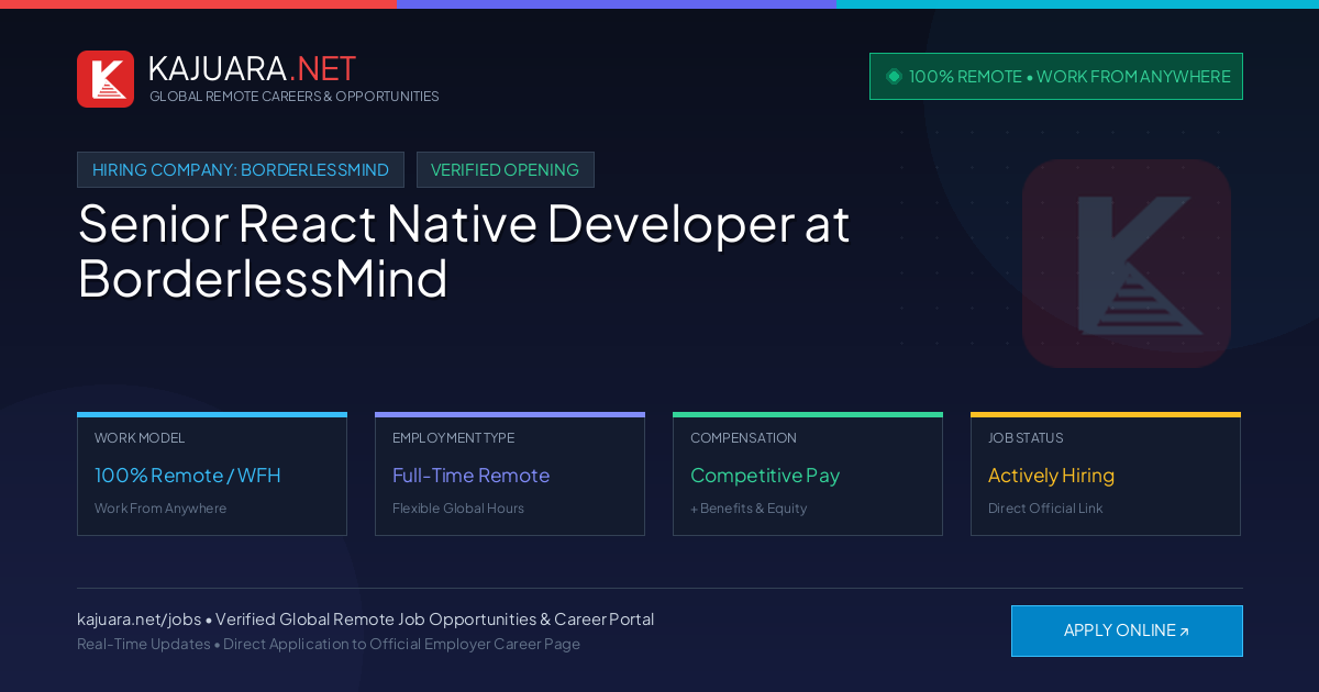 [100% Remote] Senior React Native Developer at BorderlessMind – Hiring Now